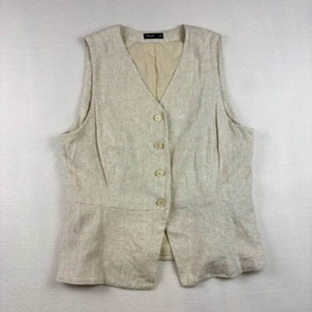 Simply Vera Vera Wang Vest Women XL Beige Linen Blend Peplum Neutral Minimalist